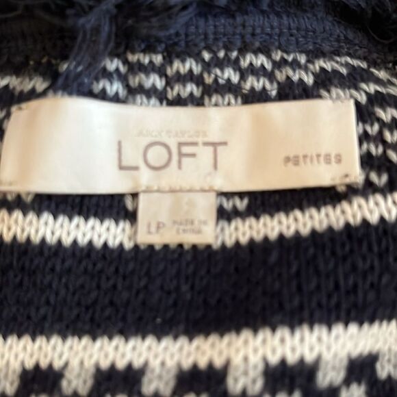 Ann Taylor Loft Womens Cardigan LP 100% Cotton‎ Shrug Blue Open Front Fringe - Picture 8 of 9